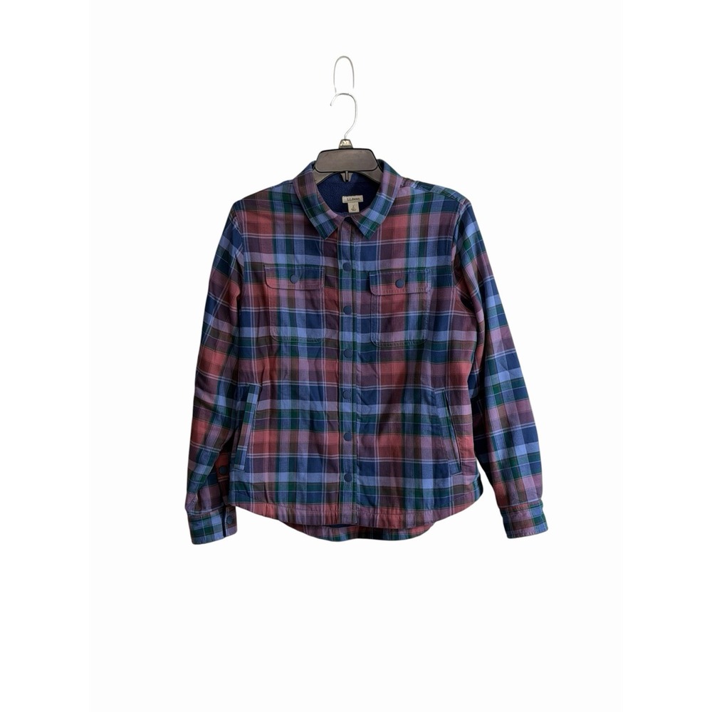 LL Bean SP Plaid Flannel Shacket Women Fleece Lined Snap Front Shirt Jacket